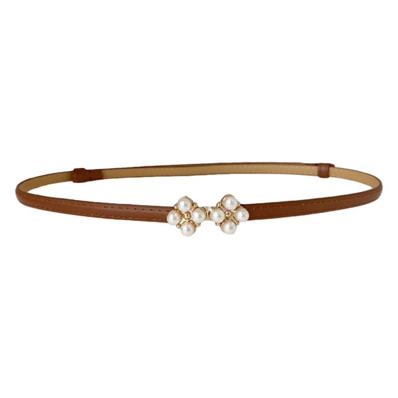 Four-leaf clover pearl belt decoration with skirt waist fashion thin belt matte Korean style ins adjustable belt