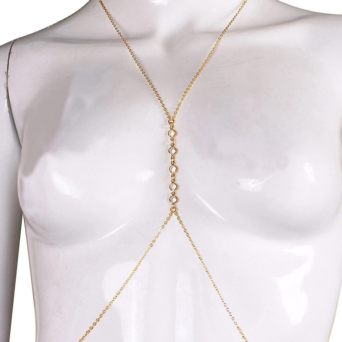 Picture of Amazon Hot Selling Jewelry Women Sexy Crystal Chain Chest Chain Summer Beach Simple Body Chain Chest Chain Copper Chain