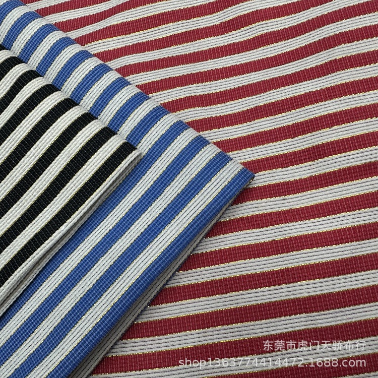Spot supply woven stripe gold thread horizontal bar yarn-dyed fabric metal wire horizontal bar yarn-dyed fabric shoe material luggage material