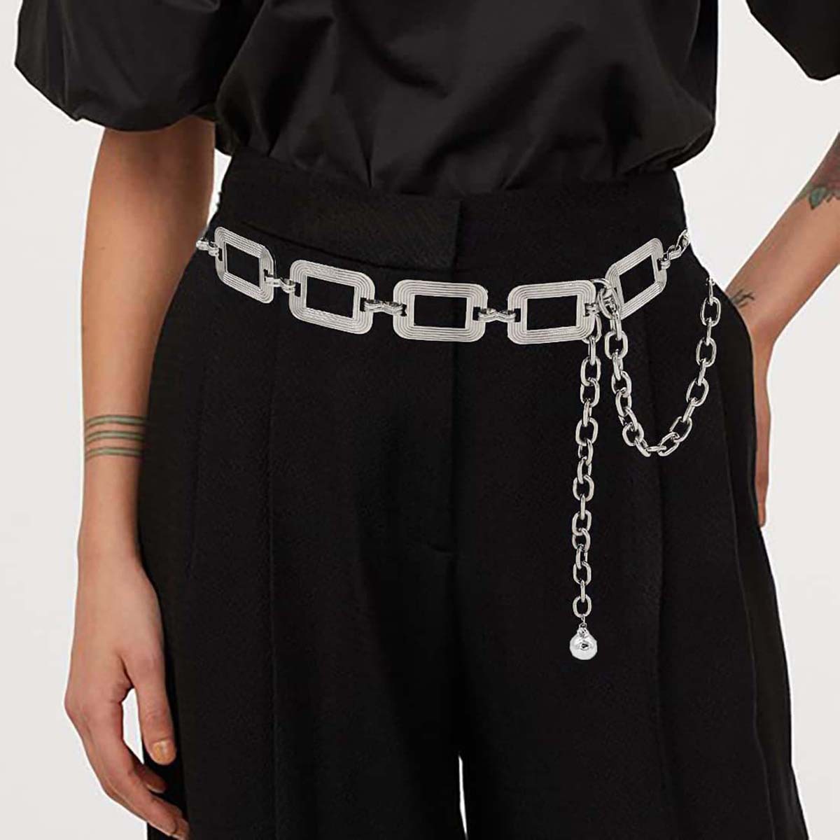 Cross-border rectangular embossed metal waist chain women's simple fashion waist chain clothing accessories design sense belt wholesale