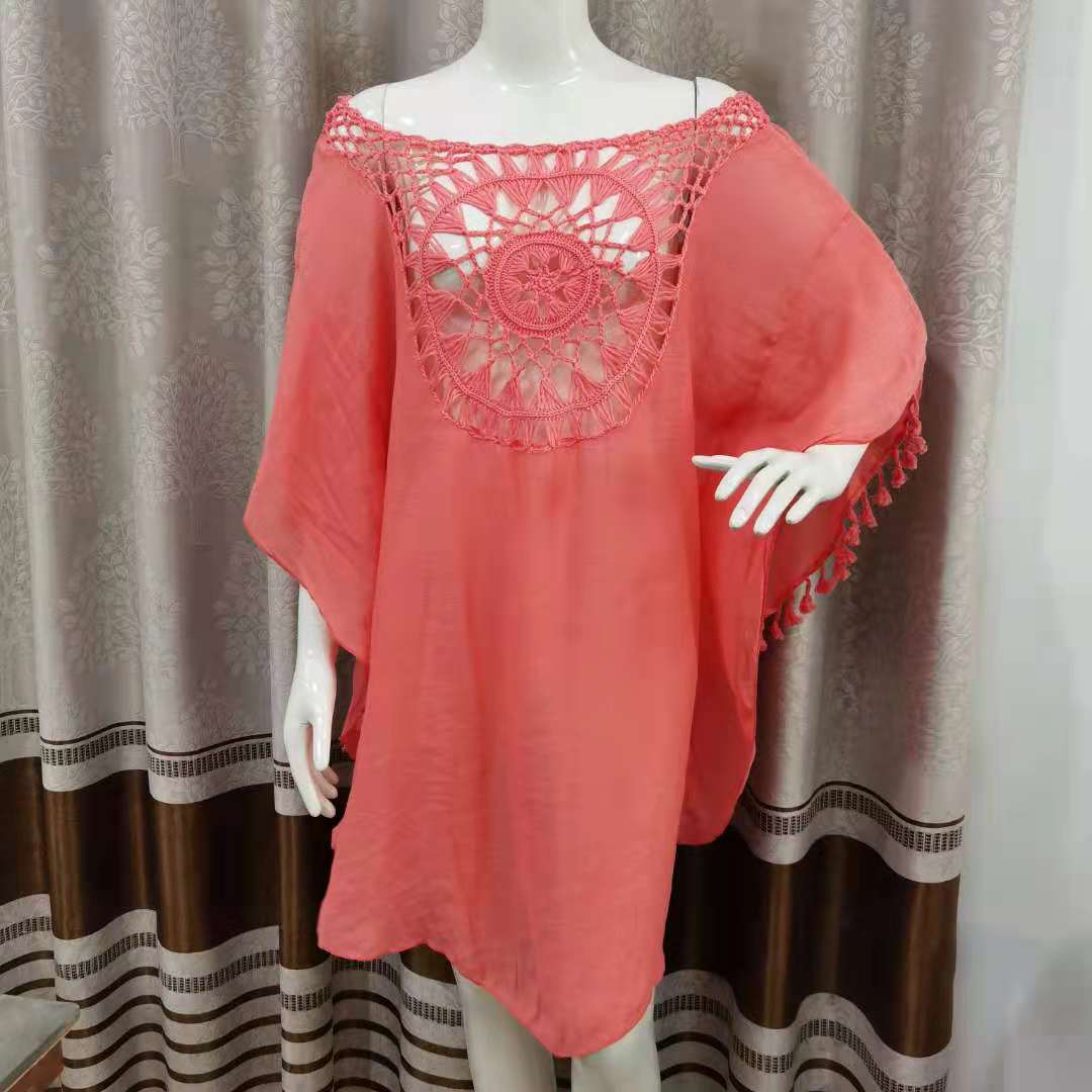 Picture of Loose bikini tassel blouse beach coat women's hollow pullover hot spring blouse seaside sun protection swimsuit outer wear