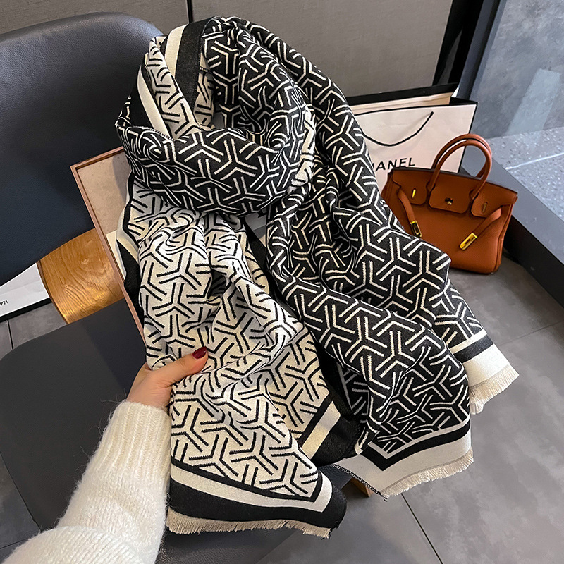 2023 New Letter Fashion Imitation Cashmere Scarf Women's Winter Korean Style All-match Student Warm Neck Shawl Outer Wing