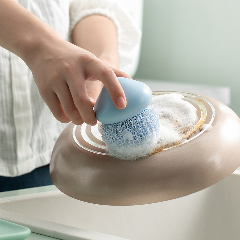 2980 Brush Pot Dishwashing Brush Can't Remove Silk Steel Wire Ball with Handle Replaceable Fiber Cleaning Ball Household Removable Cleaning Brush