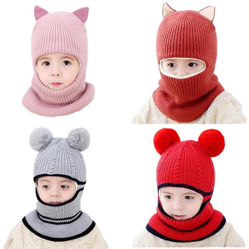 Picture of Children's Hat Autumn and Winter Thickeneded Velvet Warm Woolen Hat 1-2-5 Years Old Boys and Girls Baby Neck Scarf Face Protection Hat