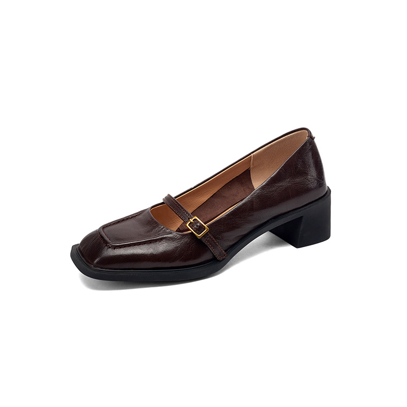 Picture of Quiet High-heeled Small Leather Shoes Women's Brown Retro French High Heels 2025 New Commuter Style Thick-heeled Shoes
