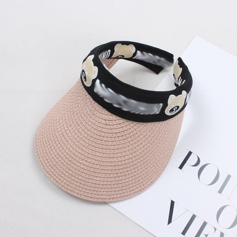 Picture of Summer children's cartoon straw peaked cap bear empty top breathable headband sun hat for boys and girls baby sun hat