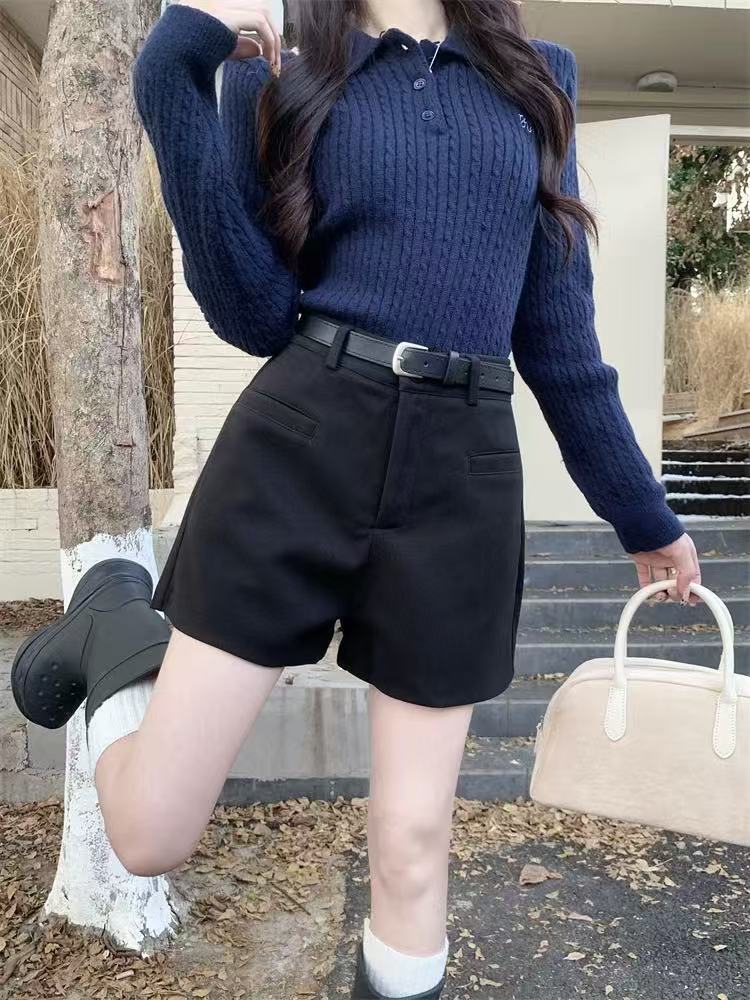 Grey Woolen Suit Shorts Women's Autumn and Winter Boots Pants Hot Girls High Waist A- line Wide Leg Pants Small Casual Pants