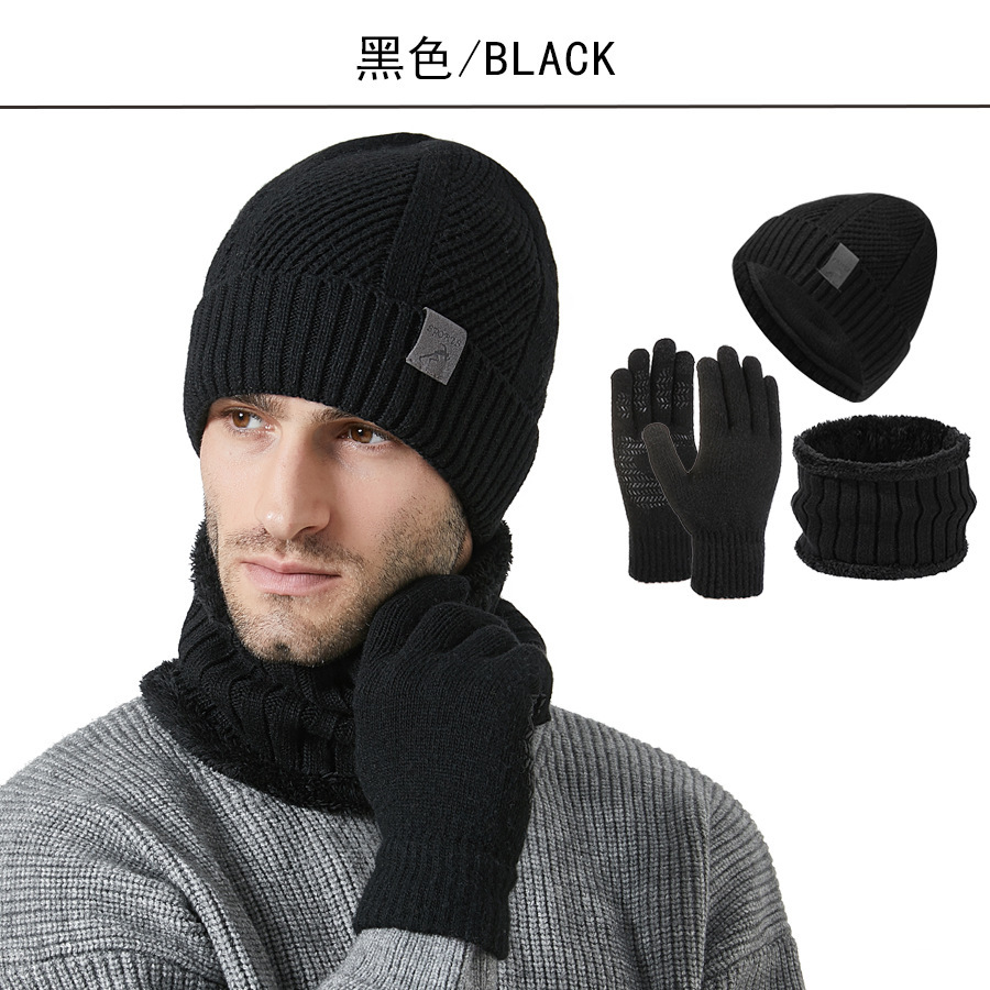 Picture of 2025 New Winter Thickeneded Men's Hat, Scarf and Gloves Three-Piece Cycling Non-Slip Ear Protection Knitted Hat Set