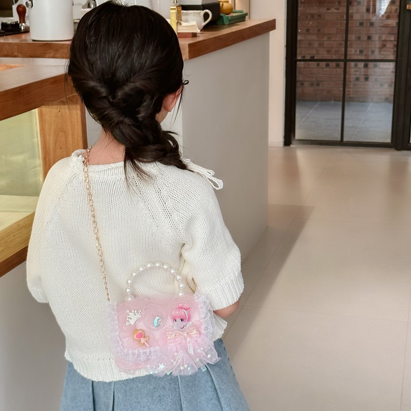 Picture of Korean Style Princess Handbag Fashion Bow Children Shoulder Bag Stylish Cute Girl Small Square Bag