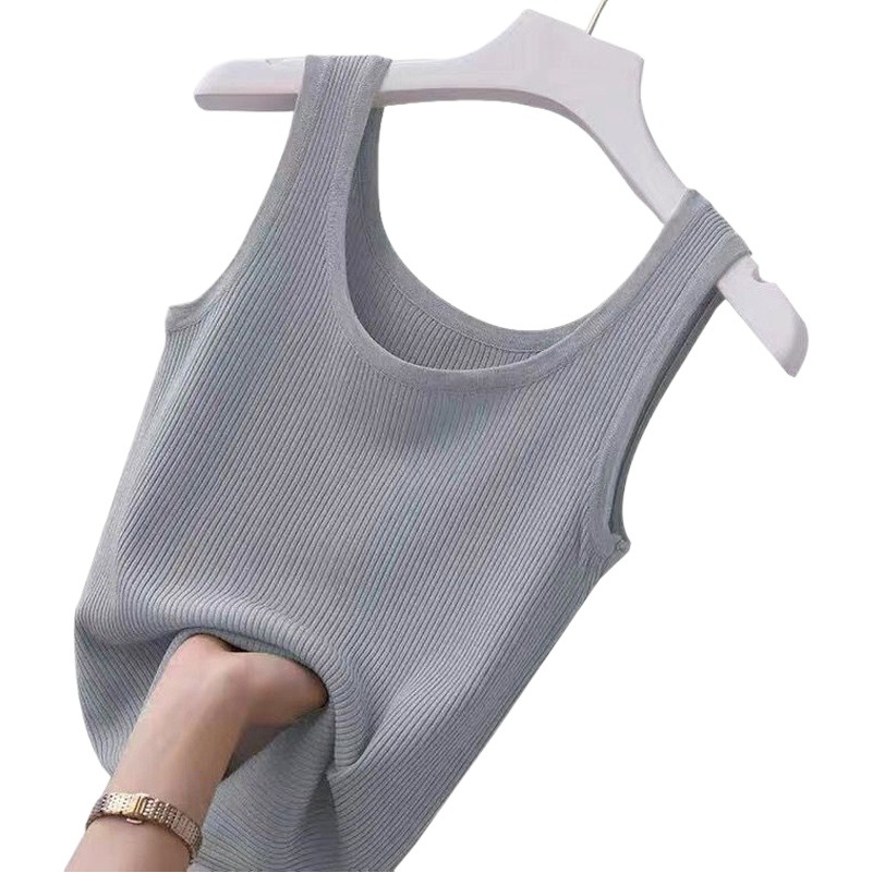White camisole women's summer outer wear wide shoulder strap bottoming suit inner ice silk waistcoat short bm I-shaped top