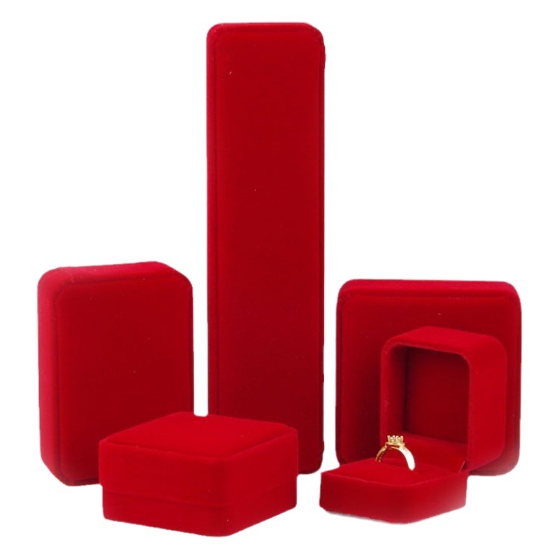Wholesale flannel jewelry box rounded ring box gift box jewelry box packaging red box earrings