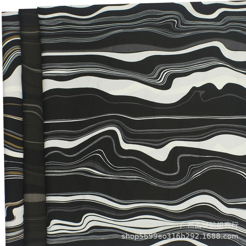 Stopped Plain Satin Printed Ink Wavy Chiffon Printed Fabric for Men and Women Shirts dress Anti-mosquito Pants Fabric