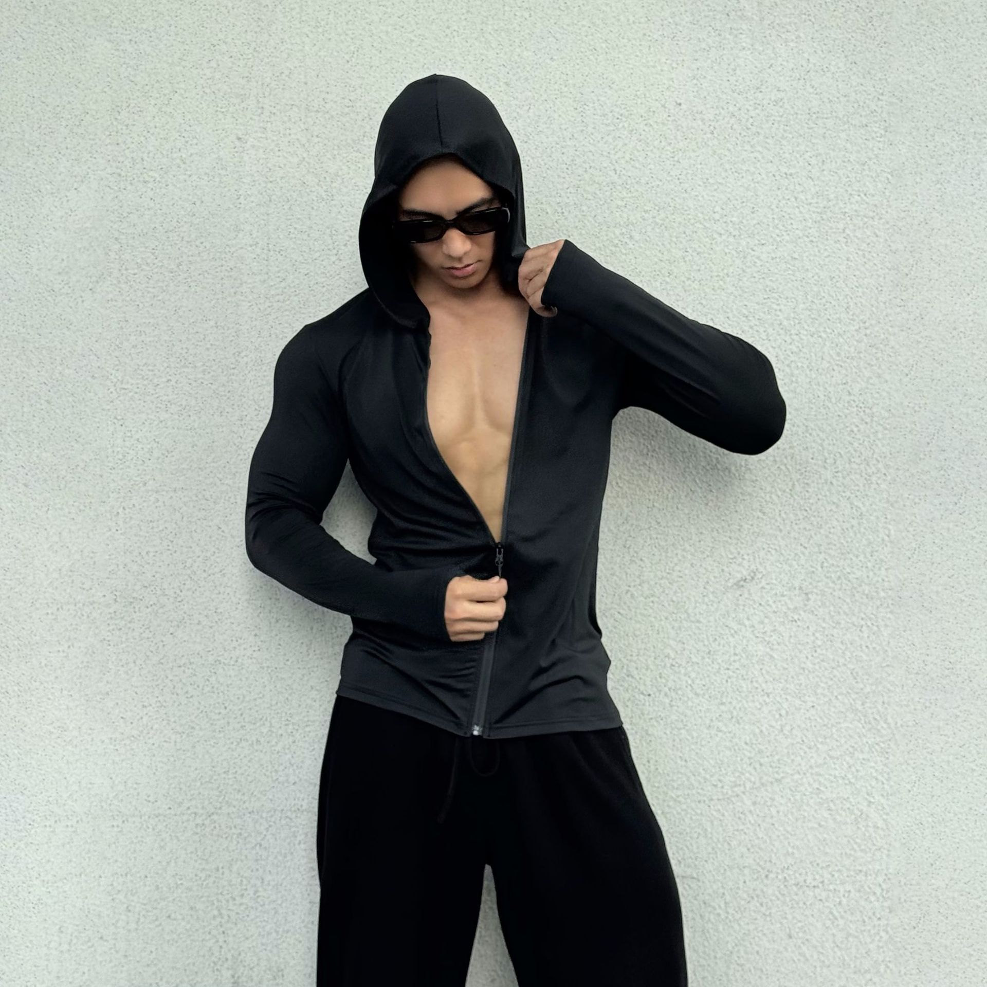 Autumn Riding Zipper Hoodie Shown High-elastic Base Long-sleeved T-shirt Fitness Running Leisure Sports T-shirt
