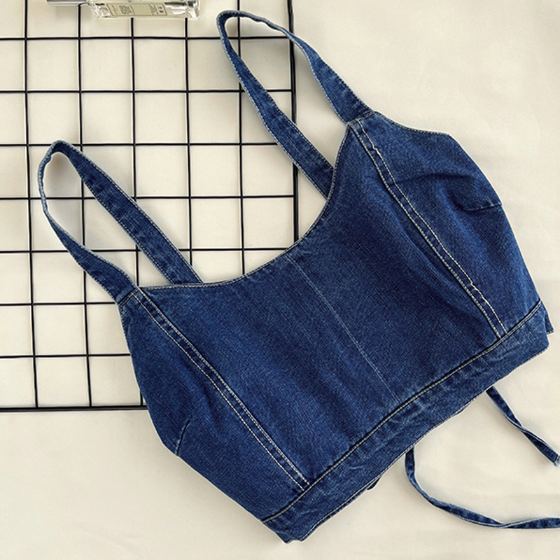 Trendy Spice Girl Sexy Cross Strap Vest Fashion New Summer Dress Navel Denim Small Sling Top for Women