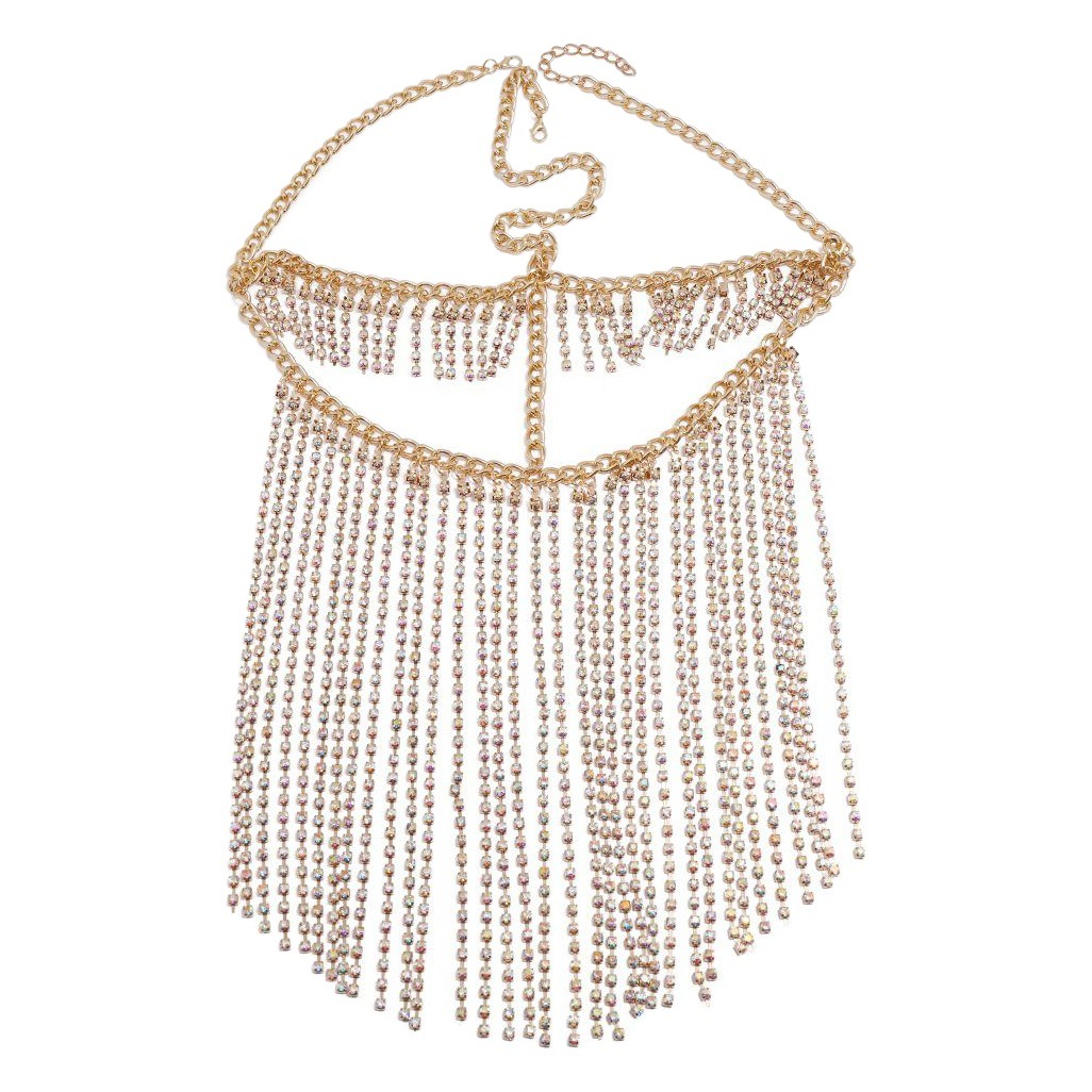 Cross-border New European and American Exaggerated Long Tassel Metal Diamond Headwear Chain Women's Ball Performance Mask Accessories