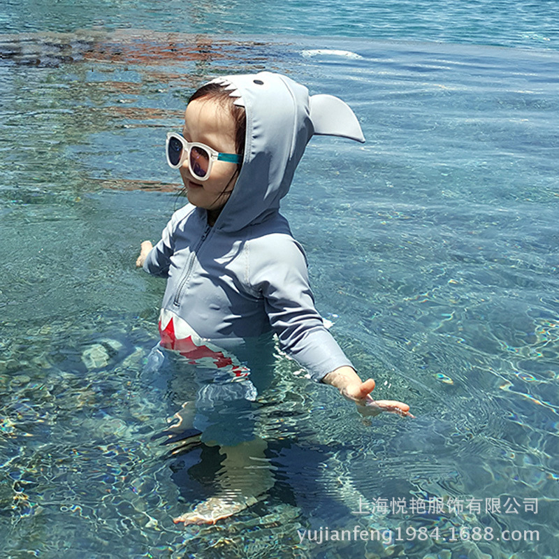 South Korea children's swimsuit boys' one-piece shark sun protection quick-drying Baby Baby Baby 1-3 years old long sleeve swimming suit