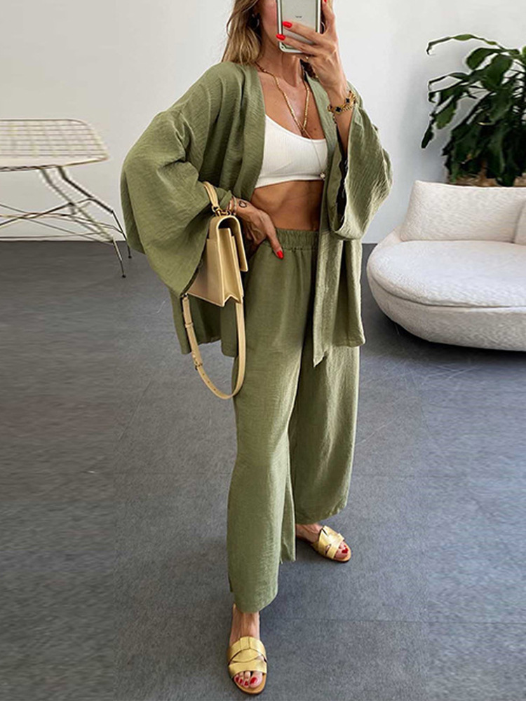 Picture of 2024 Foreign Trade Cross-border New Women's plus size Wide-leg Pants suit Solid Color Loose Casual Elegant Two-piece Set for Women