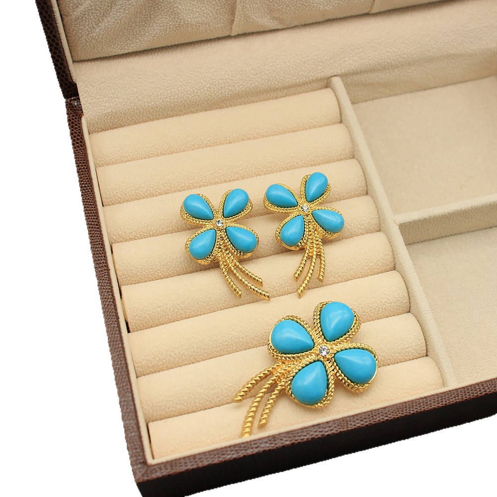 Picture of Jewelry Accessible Luxury Style High-End Bracelet Earrings Brooch Set Niche Design Synthetic Turquoise Earrings for Women