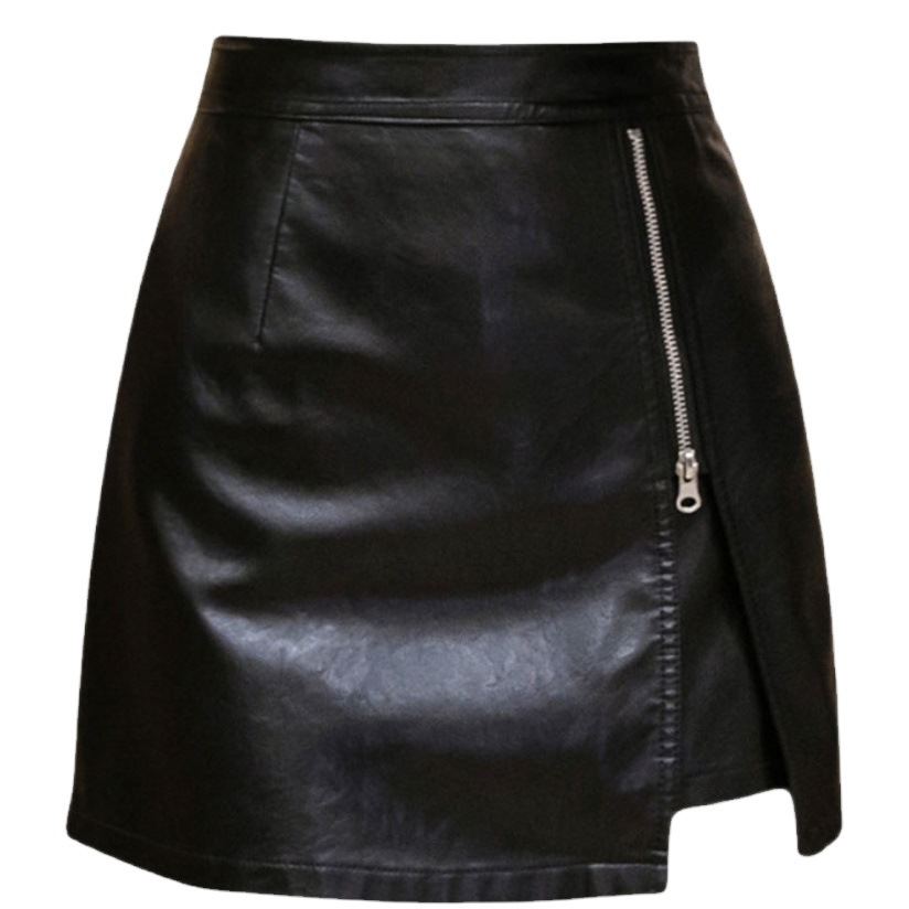 Solid Color Leather Skirt High Waist Hip Skirt Women's Autumn and Winter plus size Split Skirt PU Leather Hip Slimming Wide Leg A- Line Skirt