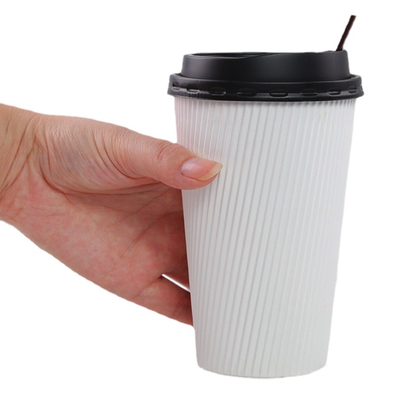 Disposable 16oz corrugated paper cup wholesale 100 double-layer insulated vertical grain coffee with packing Cup LOGO