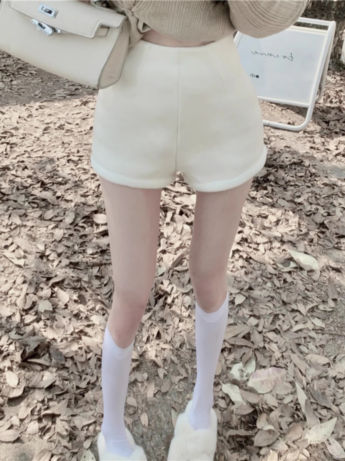 Woolen Shorts Women's 2023 Autumn and Winter New High Waist Slimming Three-point Pants Underwear Missing Bottoming Outer Wear Spice Girls Hot Pants