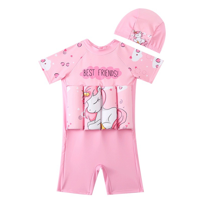 Short-sleeved one-piece swimsuit children's buoyancy swimsuit children's baby swimming suit girls baby a generation of swimwear