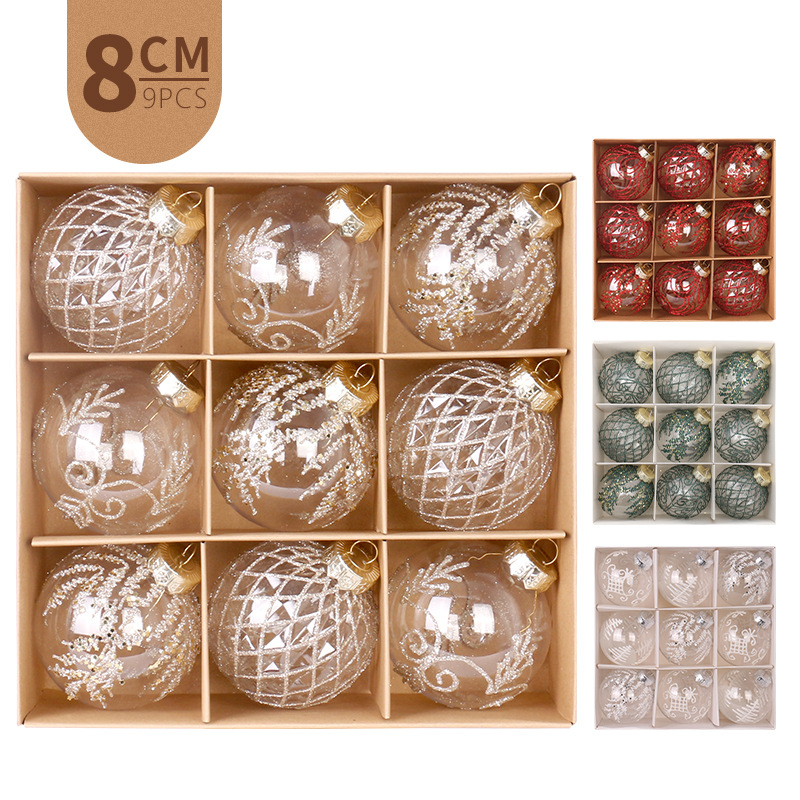 Christmas decorations 8cm boutique PET transparent painted Christmas ball gift box window Christmas tree pendant ball