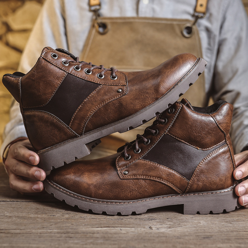 Cross-border plus size Men's Leather Boots Autumn and Winter Fashion Trendy Men's Mid-range Short Boots American Size Workwear Boots High-top British Martin Boots