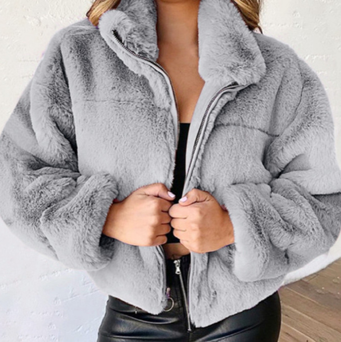 Picture of 2024 cross-border Amazon explosions European and American women's autumn and winter rabbit fur zipper cardigan plush warm coat