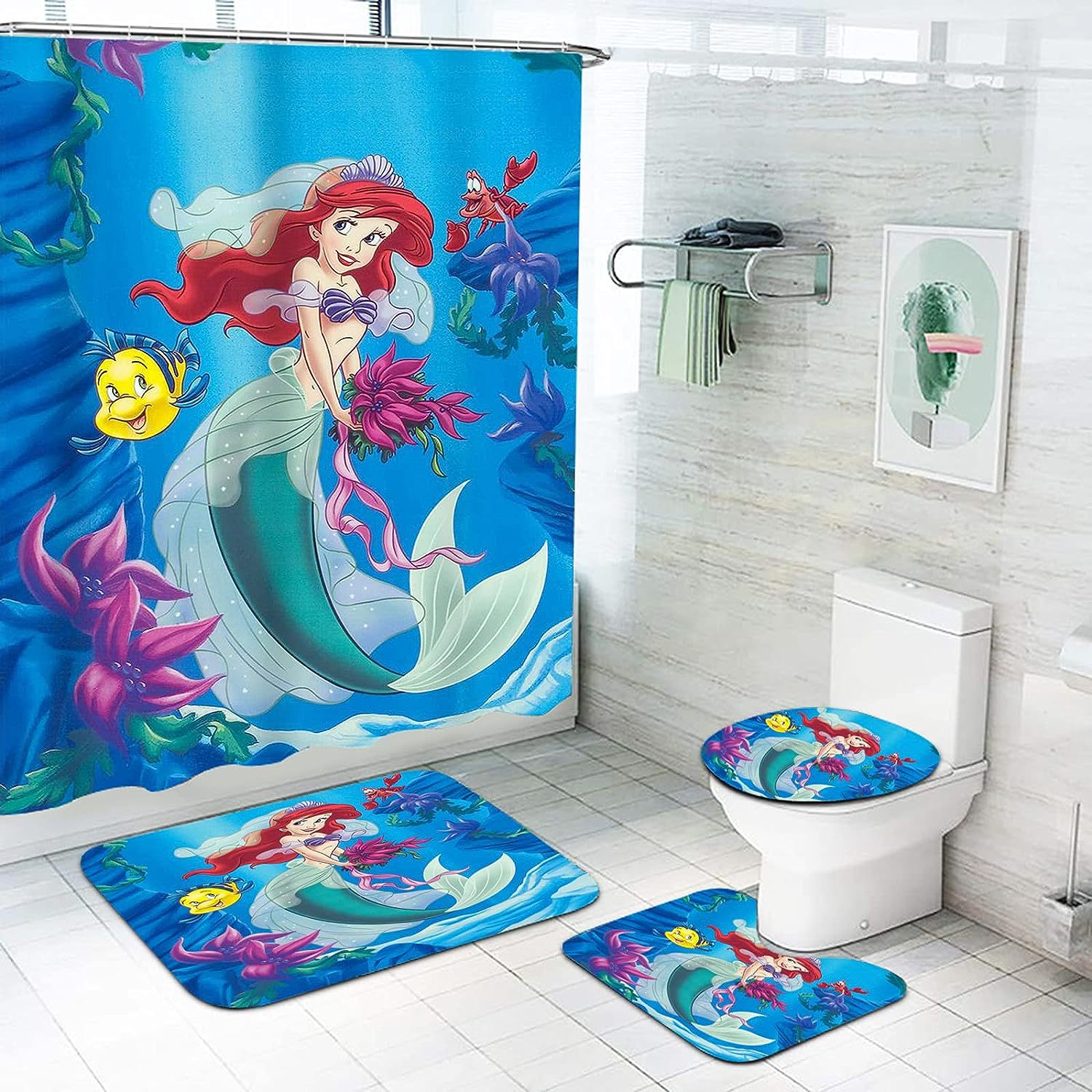 Picture of Cross-border supply non-perforated waterproof shower curtain bathroom partition bathroom thickened printed hanging curtain manufacturers wholesale