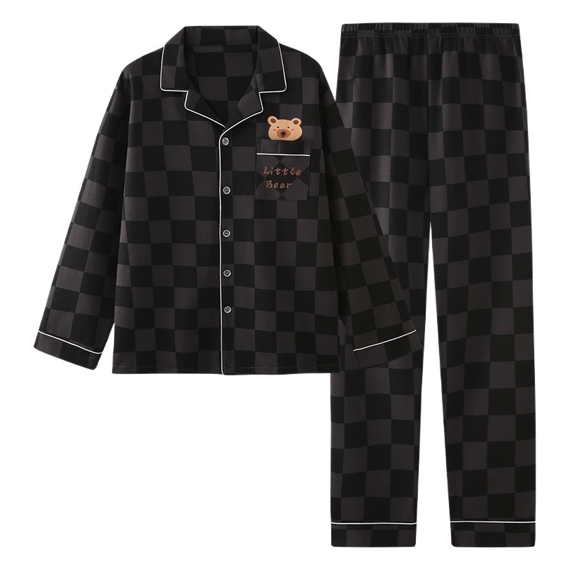 Pajamas men's spring and autumn long-sleeved casual men's plus size loose youth middle-aged temperament full set trendy home wear suit