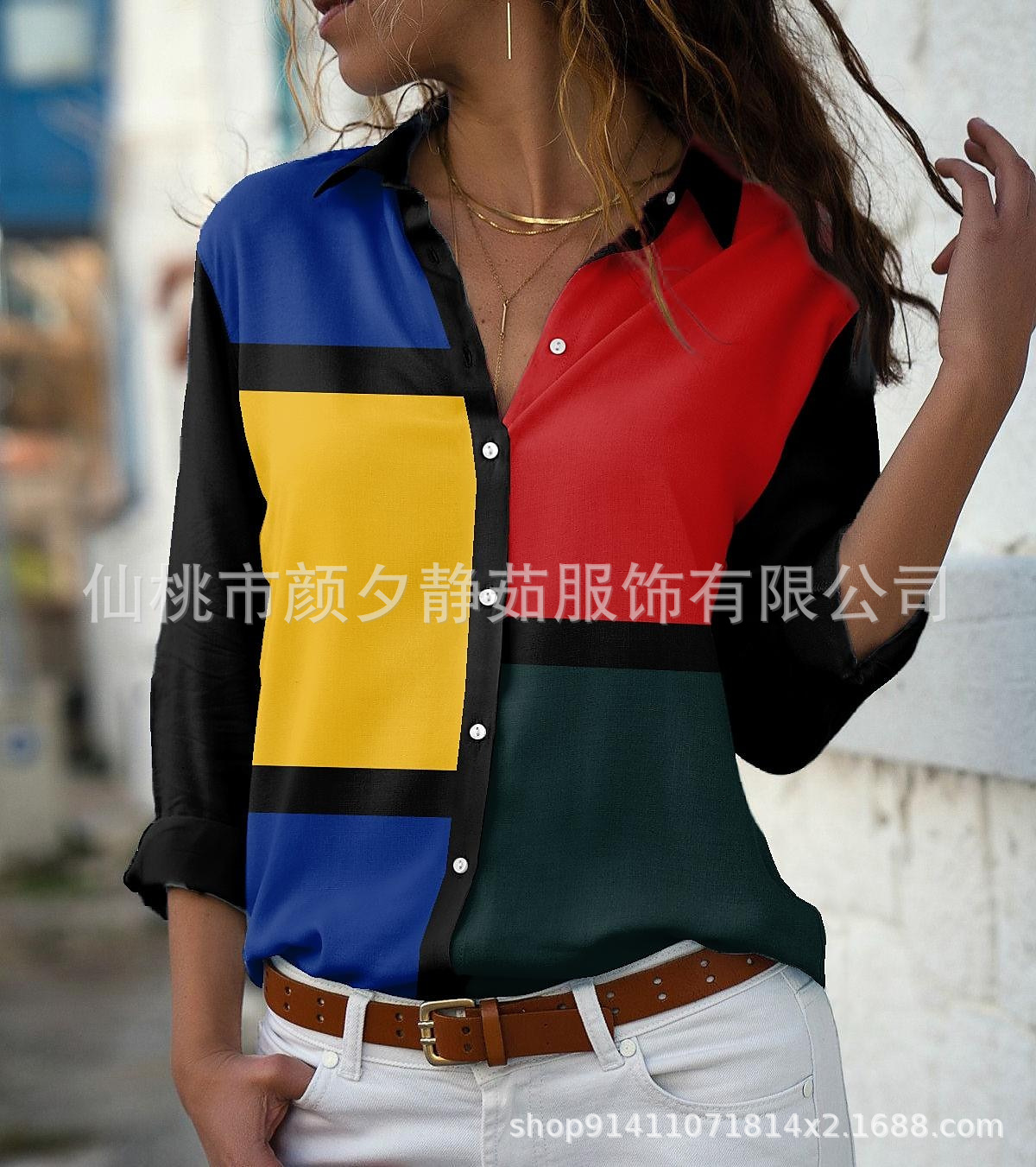 Picture of 2022 New Foreign Trade Women's AliExpress Spring Long Sleeve Shirt Fashion plus size Printed Top