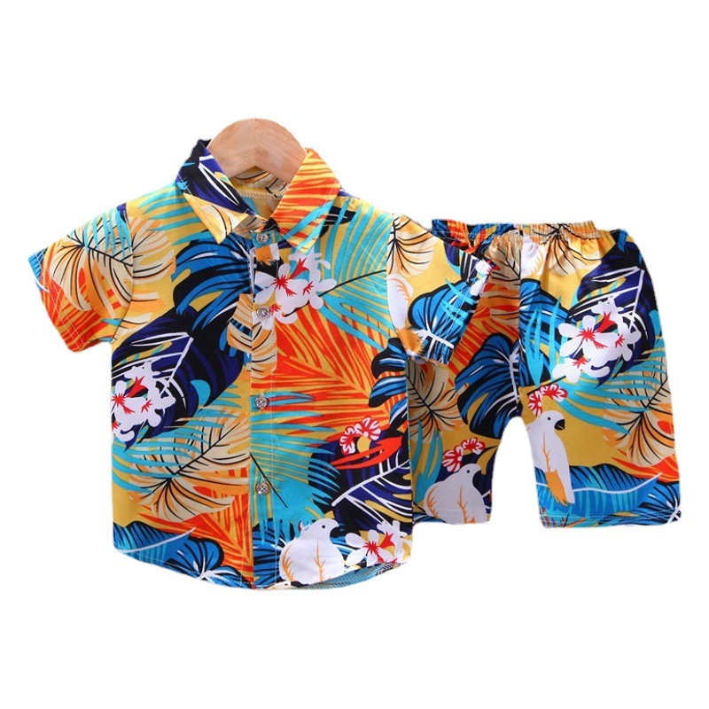 0-4 Years Old Kidsren's Summer Short-Sleeved Suit Boys' Printed Shirt 2-Piece Set Southeast Asian Style Kidsren's Clothing Cross-Border Wholesale