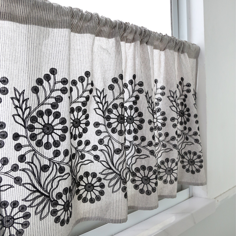 Picture of Beautiful elements of antique cotton embroidered curtain kitchen half curtain non-perforated wear Rod decorative hanging curtain factory wholesale