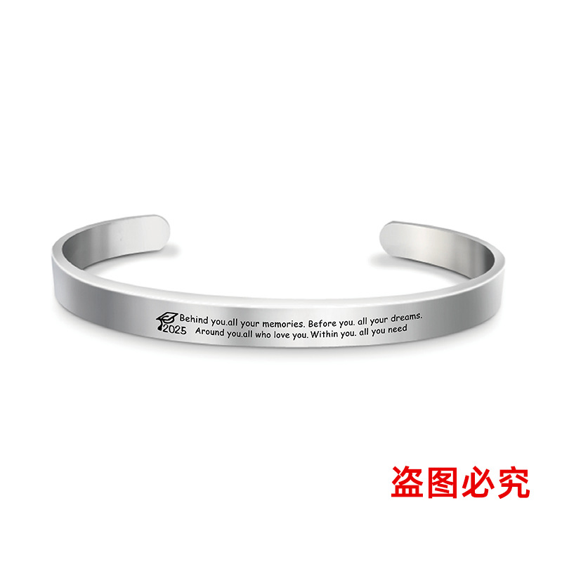 Picture of Bracelet European and American Cross-Border Stainless Steel Bracelet 2025 Graduation Season Doctor's Hat Holiday Gift Engraved Titanium Steel Bracelet