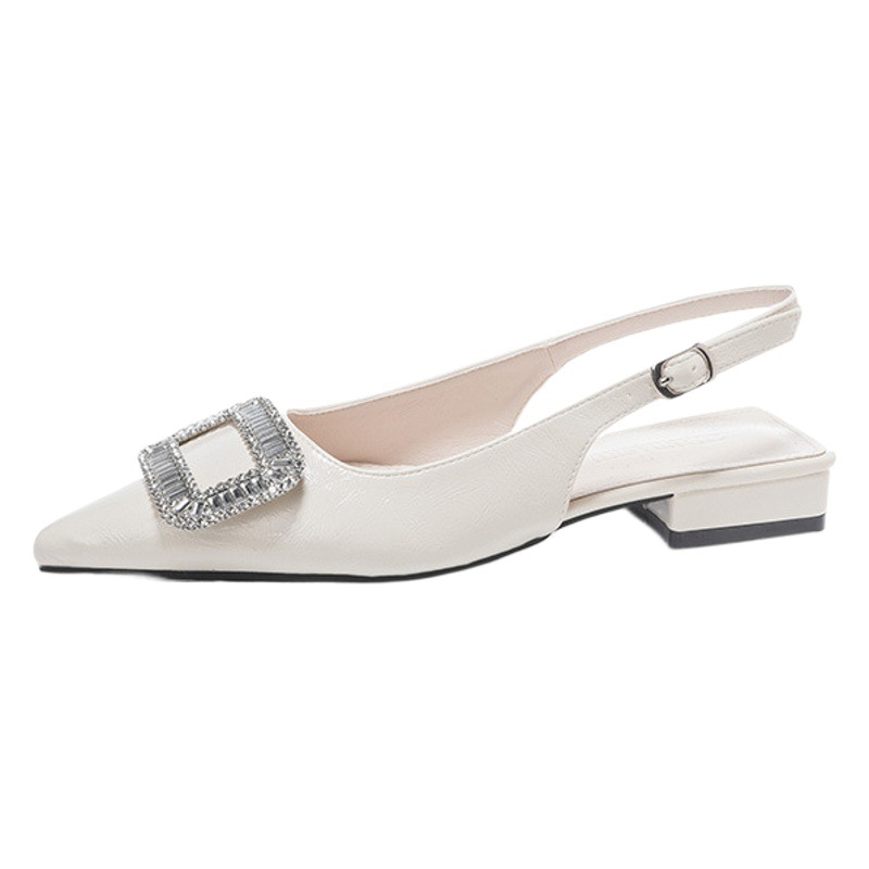 2025 New Baotou Half Slipper Women's Shoes Pointed Sandals and Slippers Square Buckle Fashion Joker Thick Heel plus size Women's Shoes 41-43