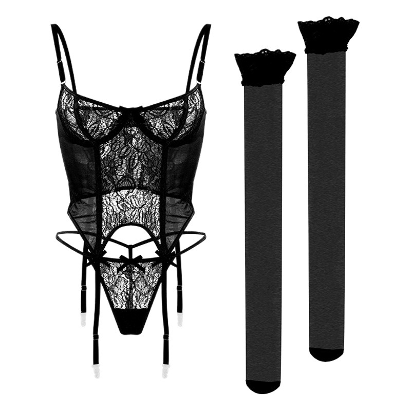 High-set sexy underwear sexy lace thin belt low waist thong set light breathable underwear small chest gathered