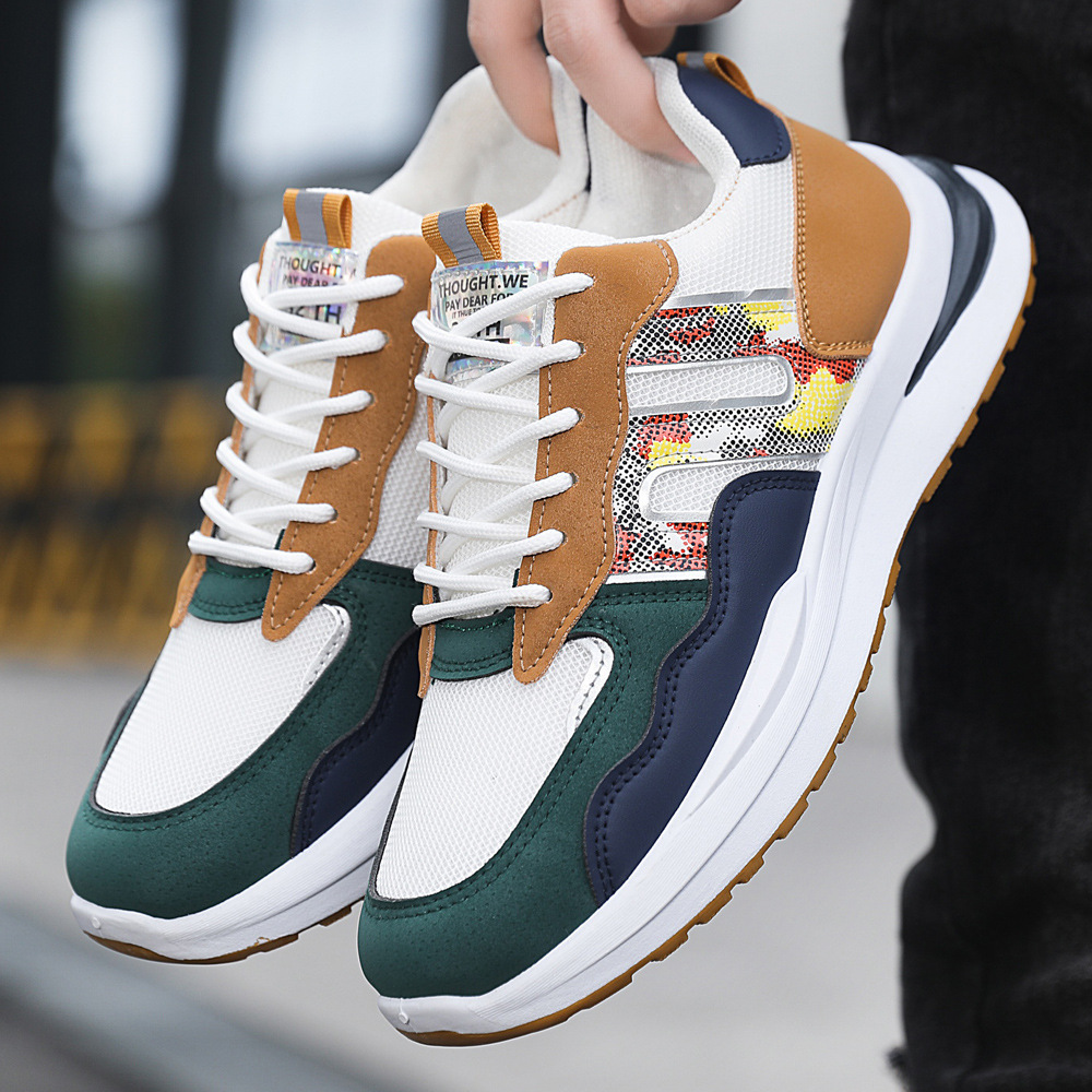 Men's Shoes Summer Breathable Single-layer Shoes Four Seasons Mesh Sports Running Shoes Lace-up Thick-soled Wear-resistant plus size Cross-border Trendy Shoes