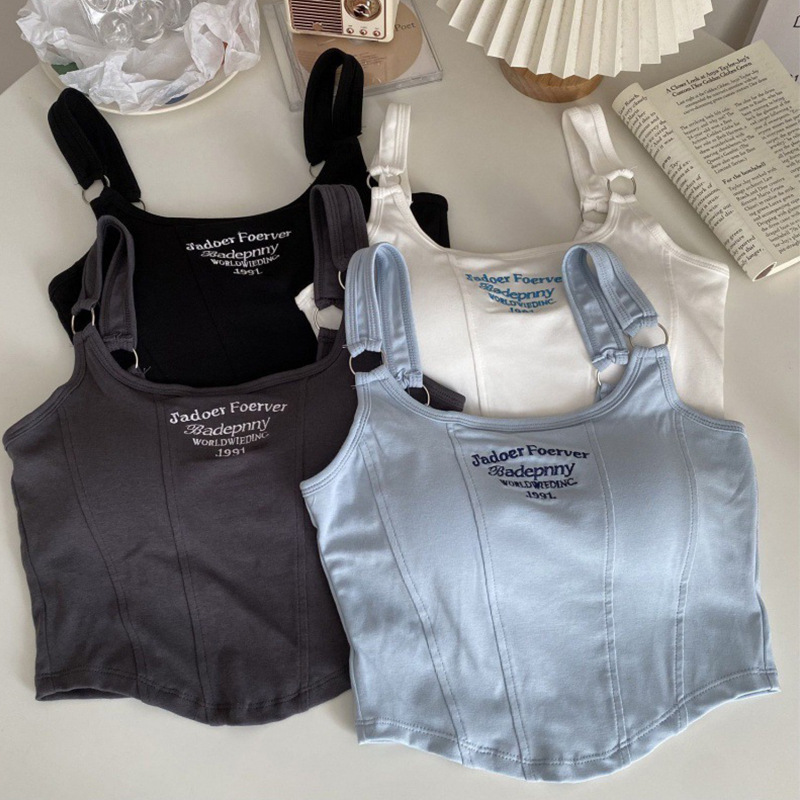 New Internet Celebrant Pure Letter Sling Beauty Back Vest One-piece Fixed Cup Wrap Chest Outer Wear Base Short Top