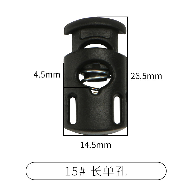 Picture of Manufacturer Plastic Adjustable Elastic Belt Spring Buckle with Rope Pig Nose Buckle Single and Double Holes Round Black Transparent Drawstring Buckle