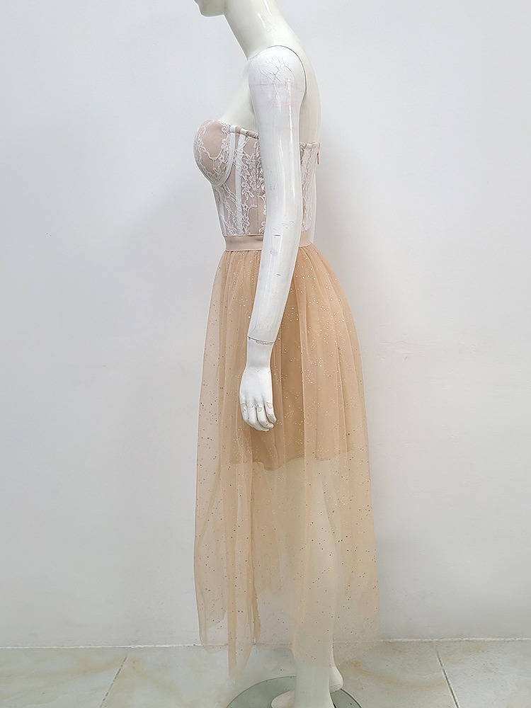 Picture of Independent station cross-border Women's lace hem mesh stitching dress tube top elastic bandage prom evening dress