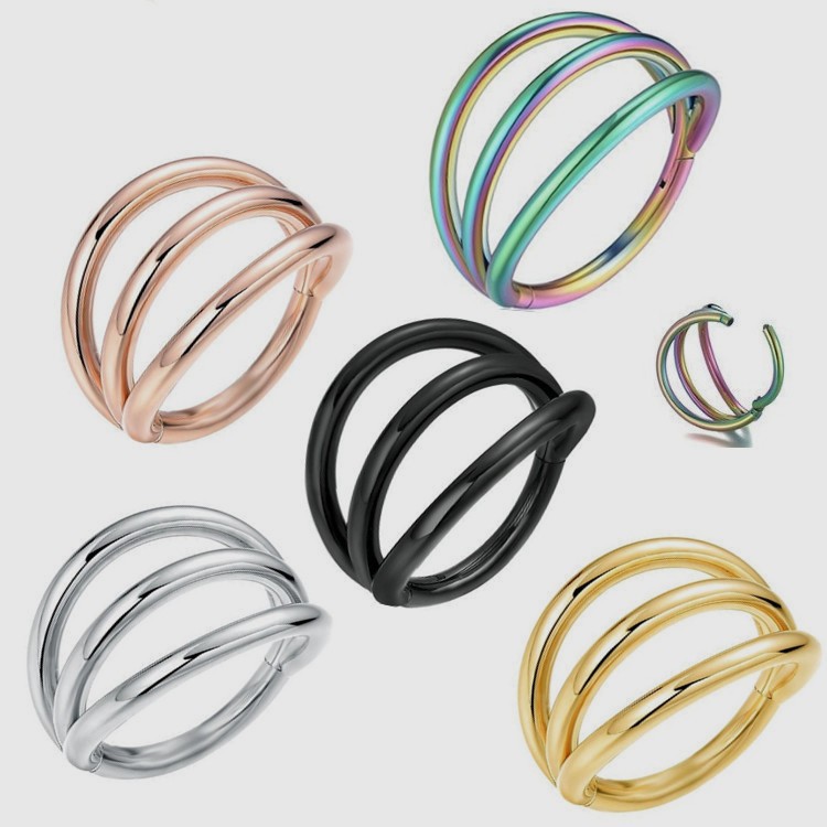 Cross-border Europe and the United States simple style new 316 stainless steel three-layer nose ring puncture nose decoration body puncture multi-function