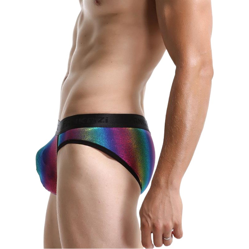 Factory wholesale rainbow men's briefs nylon low waist wide waist U convex underwear high elastic breathable pajamas men's foreign trade