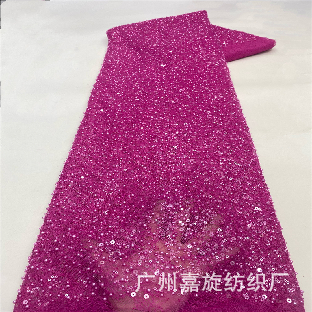 In-Stock Supply of New Cross-Border E-Commerce W Dark Pattern Lace Base Bead Tube Large and Small Bubble Bead Embroidery Fabric Lace Fabric