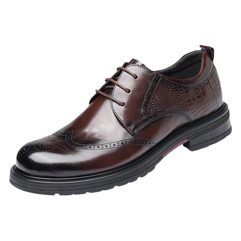Old head men's new leather shoes cowhide business casual British round toe lace-up wedding bridegroom shoes SN33279