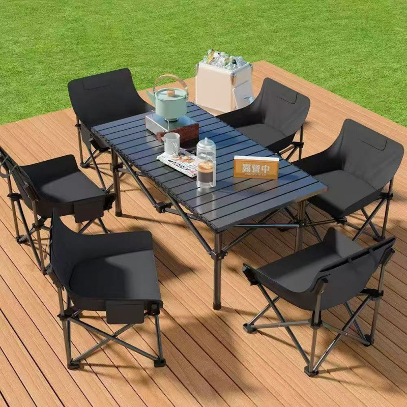 Portable outdoor folding table and chair set egg roll table moon chair picnic picnic camping table chair set stall folding table