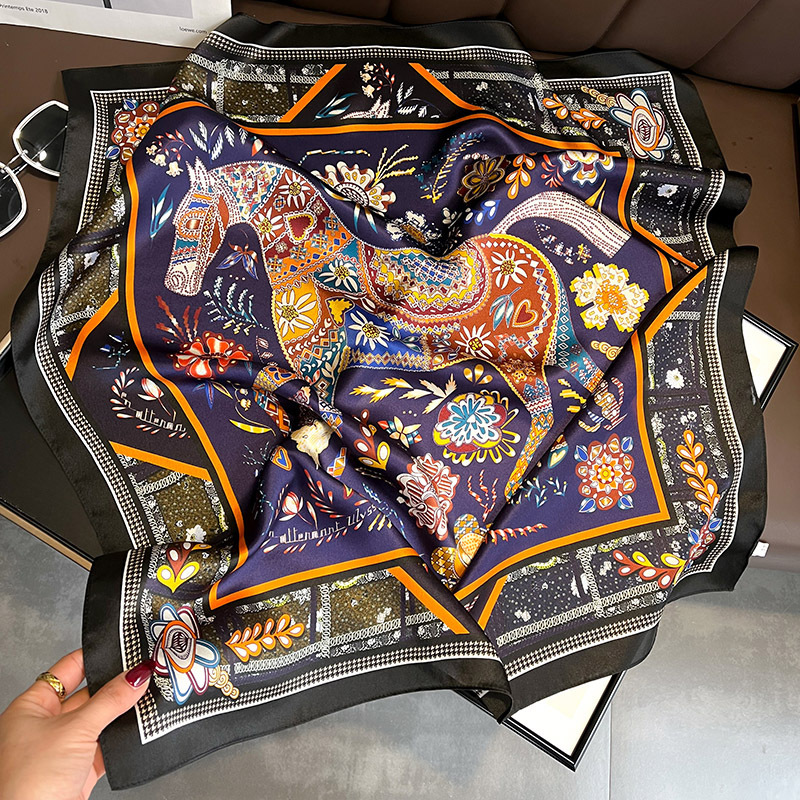 Picture of Spring and Autumn Thin Japanese and Korean Sweet Champagne Color Small Floral Silk Mulberry Silk 70cm Square Scarf Silk Scarf Hair Band Headwear Women