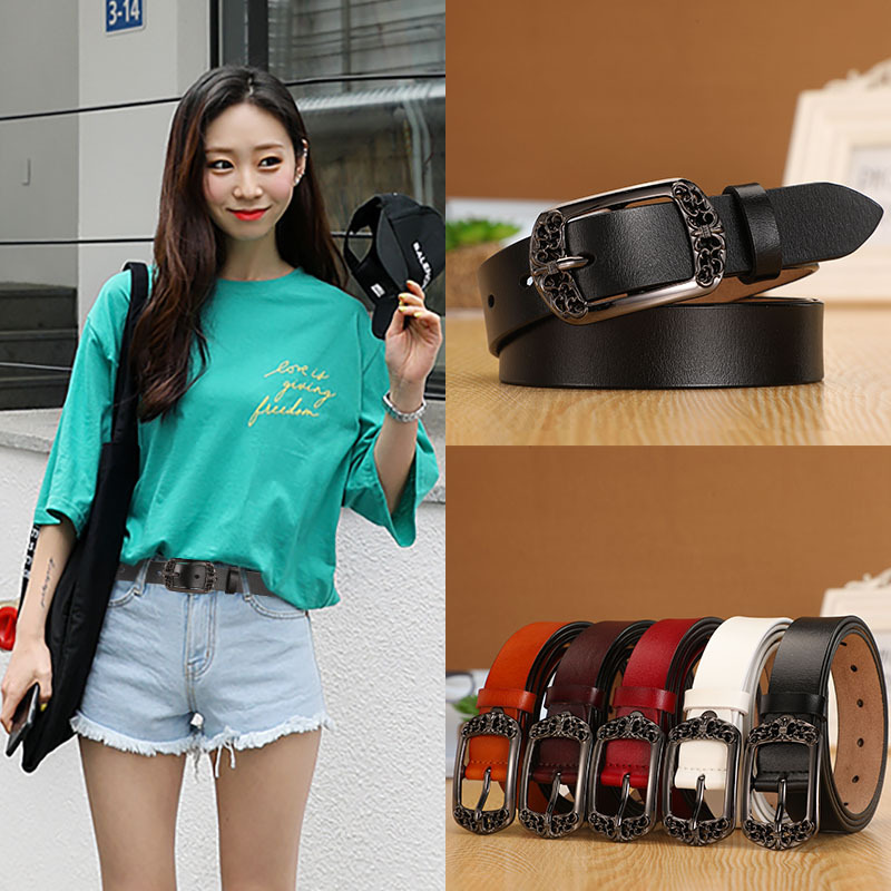 Women's Genuine Leather Belt, Vintage Pin Buckle Decoration, Wide Belt for Dresses and Pants, Patent Leather Craftsmanship