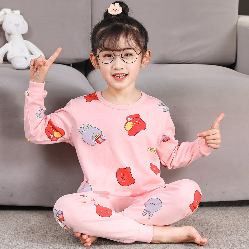 Picture of 2024 Autumn and Winter Children's Round Neck Pure Cotton Home Clothes Pajamas for Boys and Girls Cartoon Autumn Clothes and Autumn Pants Bottoming Underwear Set