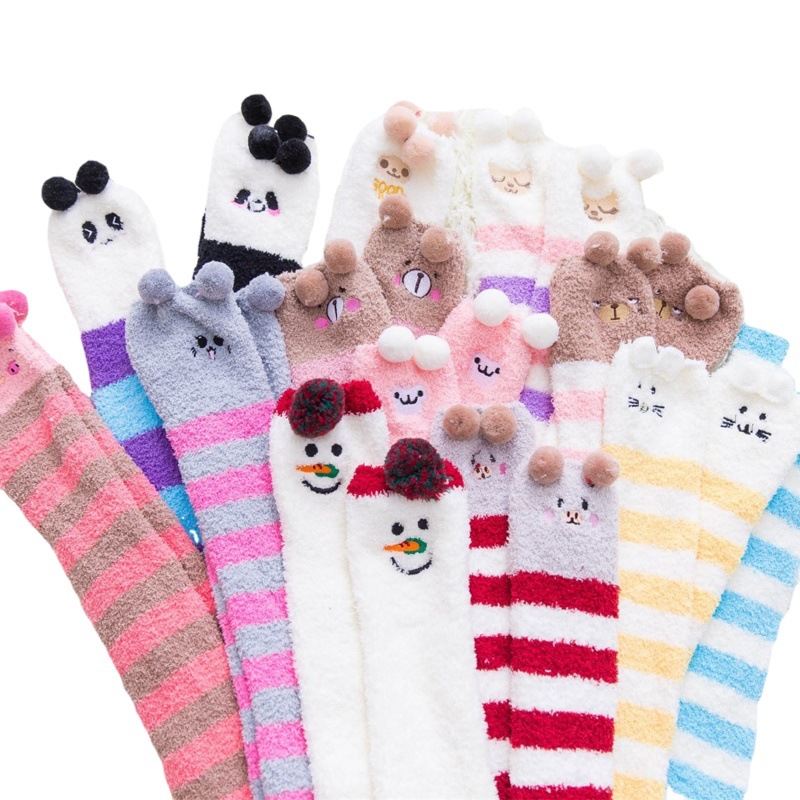 Coral velvet socks cartoon knee ladies cute socks thick warm and comfortable long tube sleep socks manufacturers wholesale